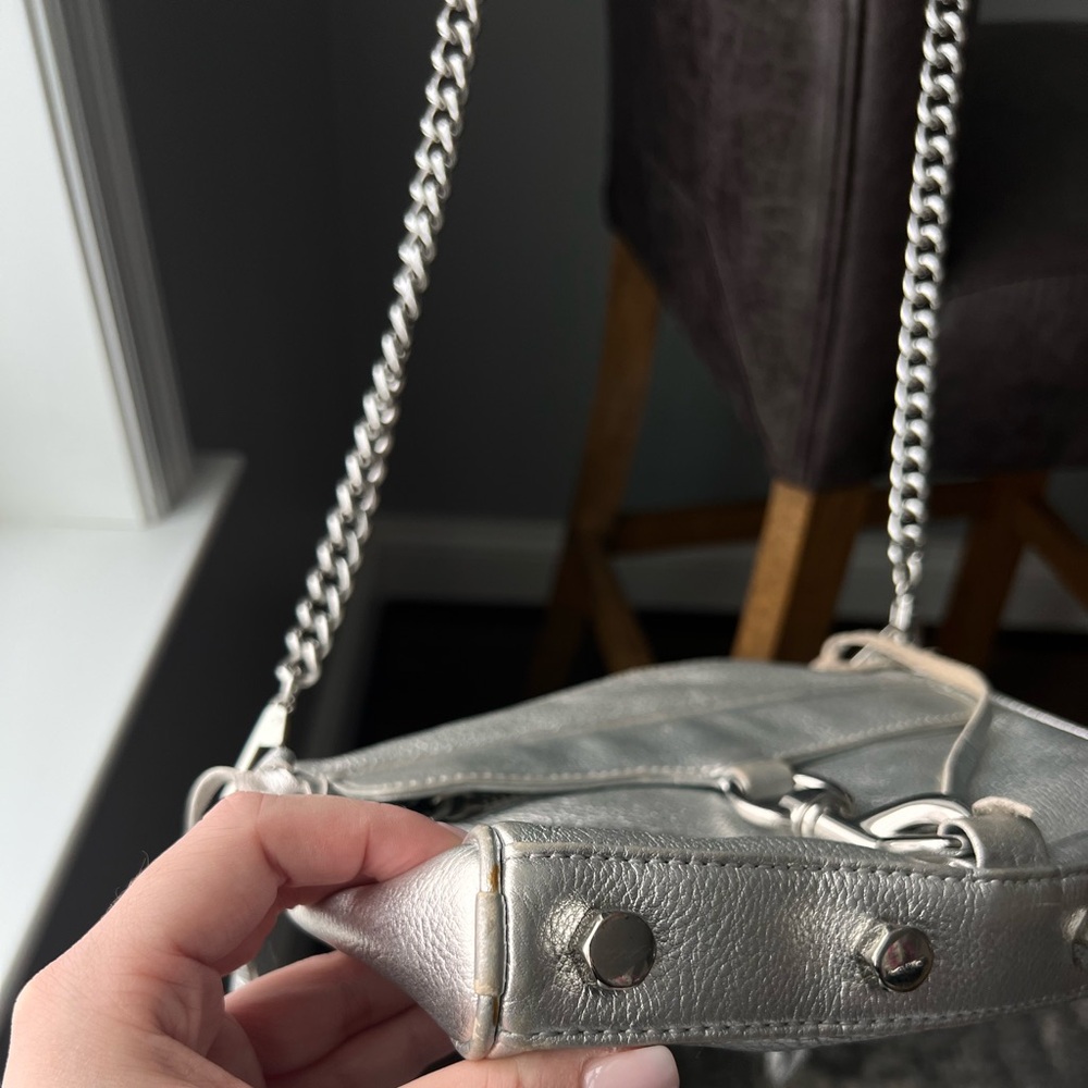 Rebecca Minkoff Mini MAC Metallic Silver Leather Crossbody Bag - Picture 8 of 9